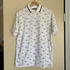 Radmor Men's Polo Golf Shirt Sz.M Pima Cotton White Blue Graphic Golf Ball Print